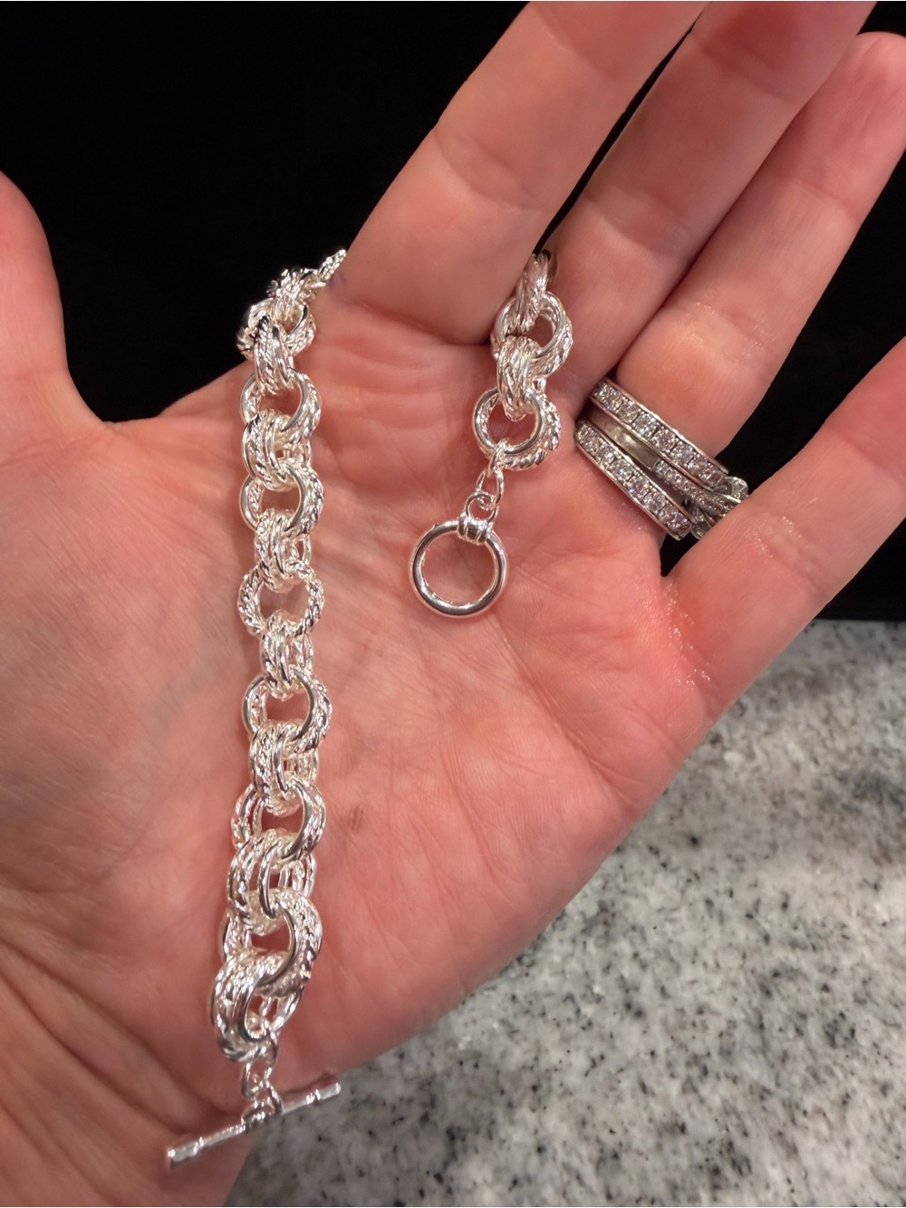 Silver tone Textured Link Bracelet with Toggle Clasp